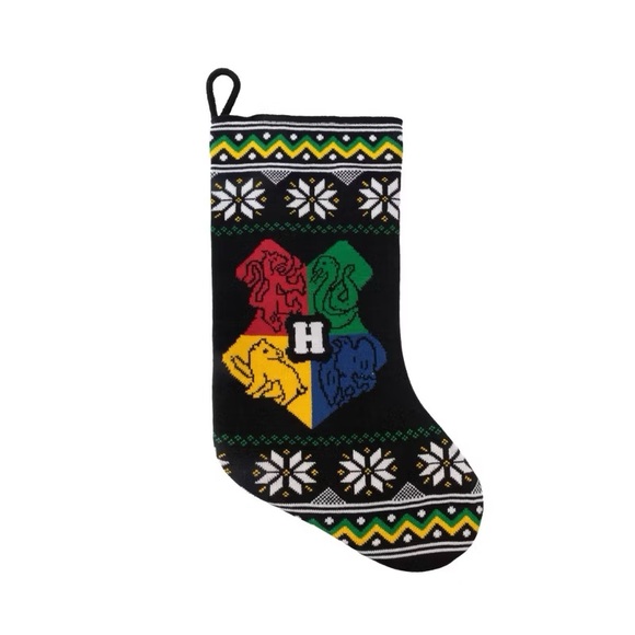 19" Harry Potter Hogwarts Crest Knit Christmas Stocking Black nwt - Picture 1 of 2